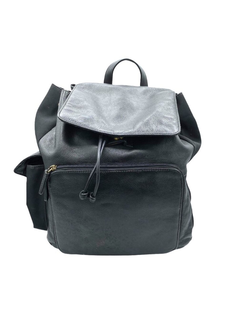 Giani Bernini Black Leather Backpack Drawstring Carryall Travel Laptop Bag